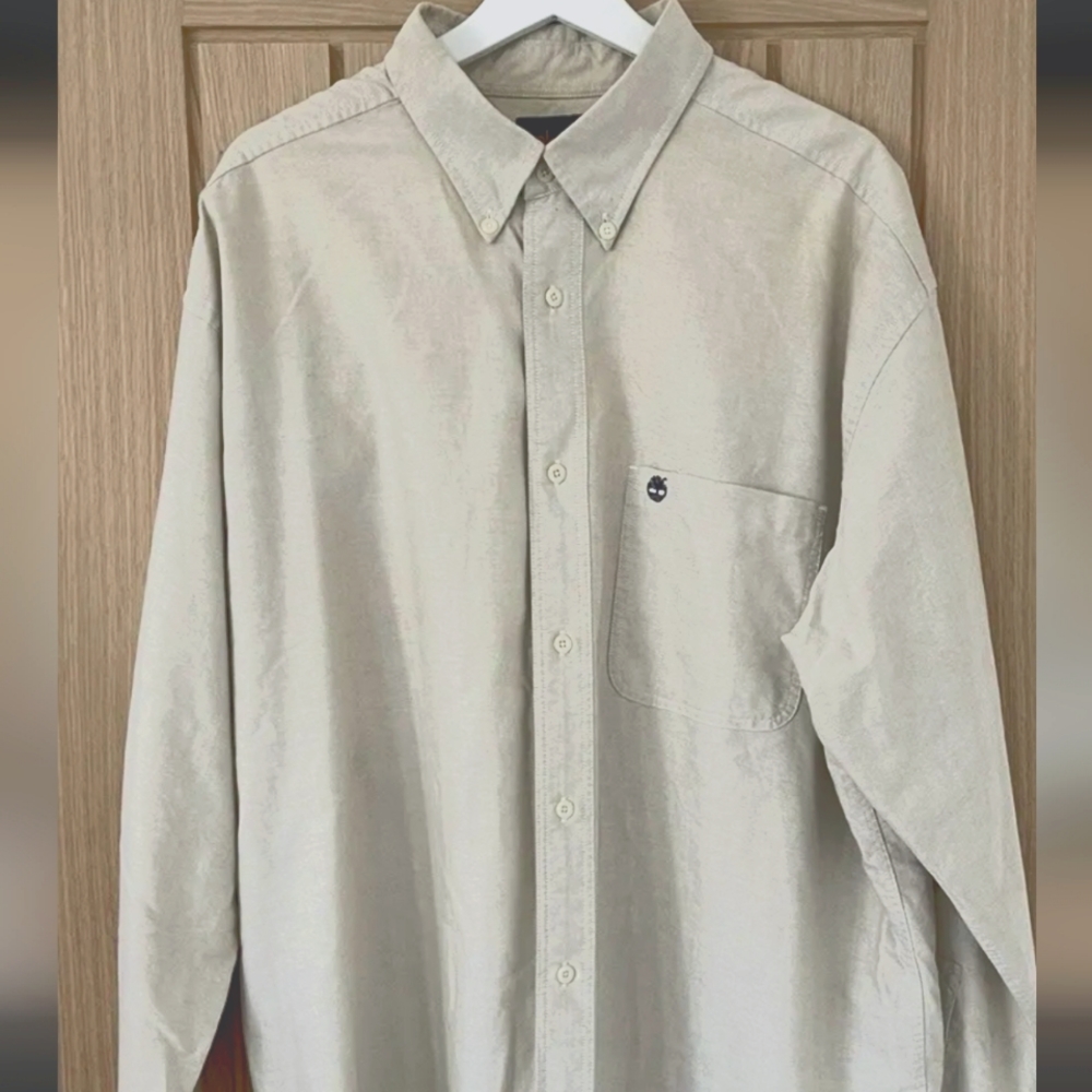Vntg Timberland white button down denim shirt